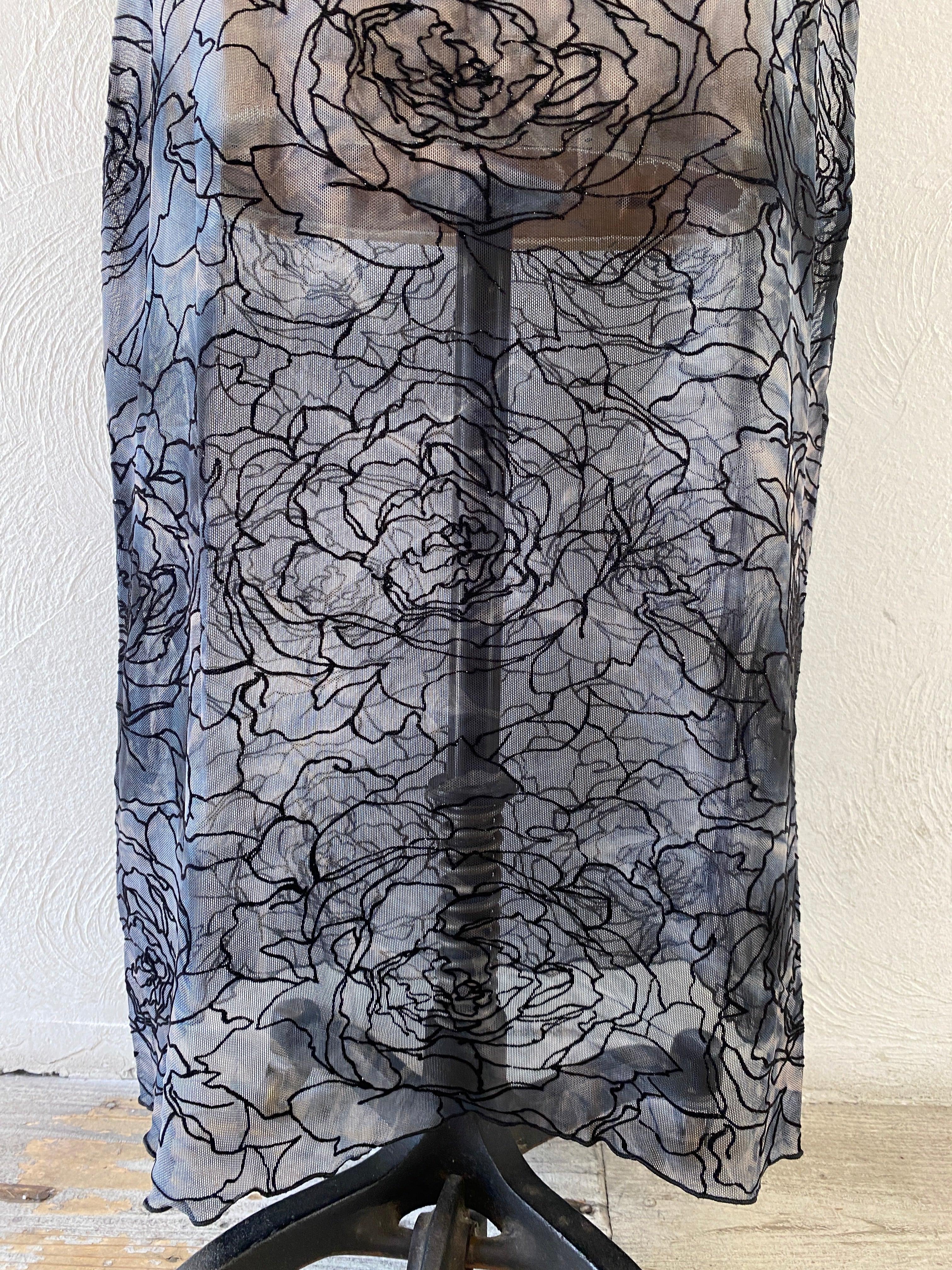 flocked flower mesh skirt