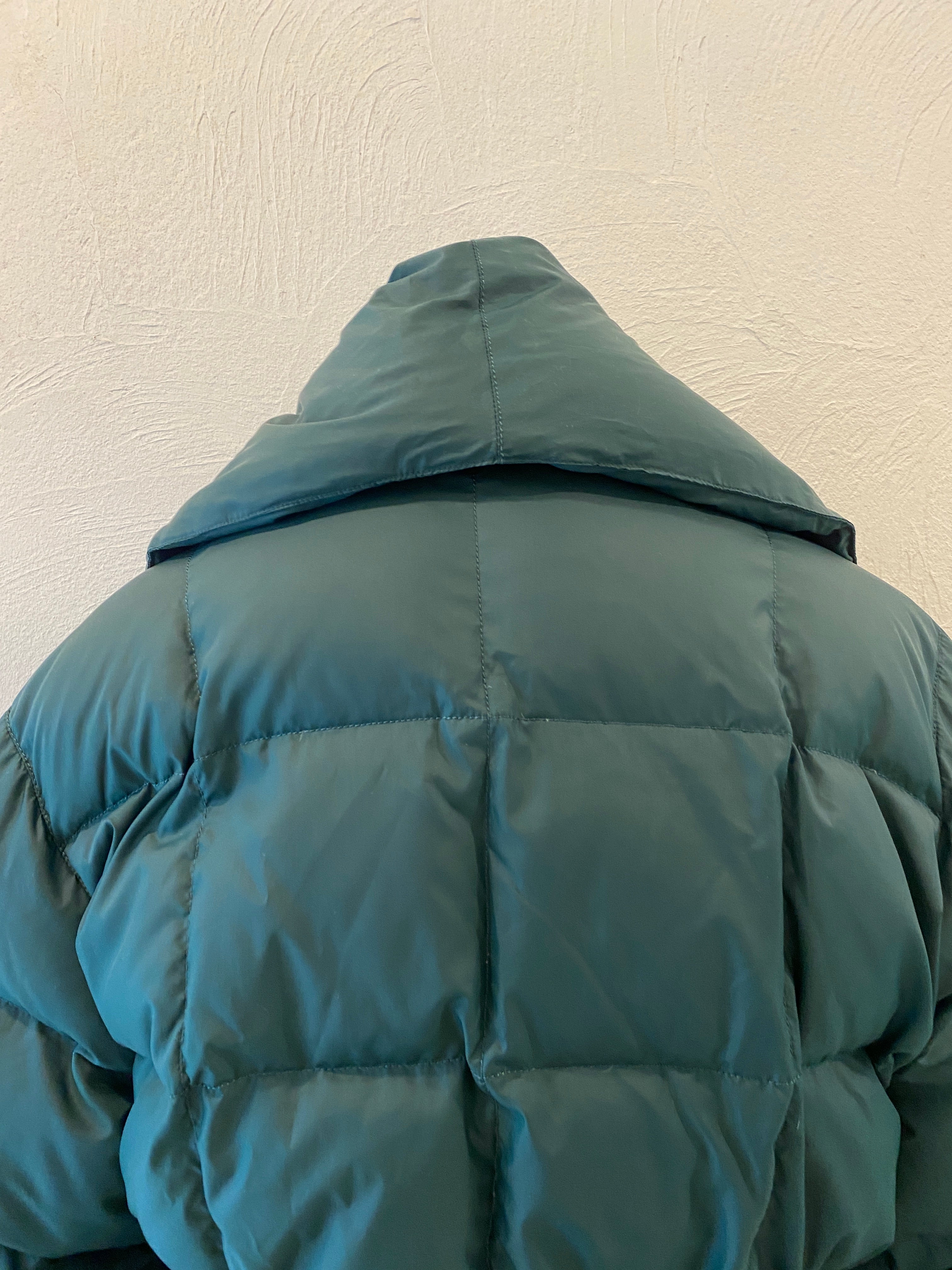 check & down long coat