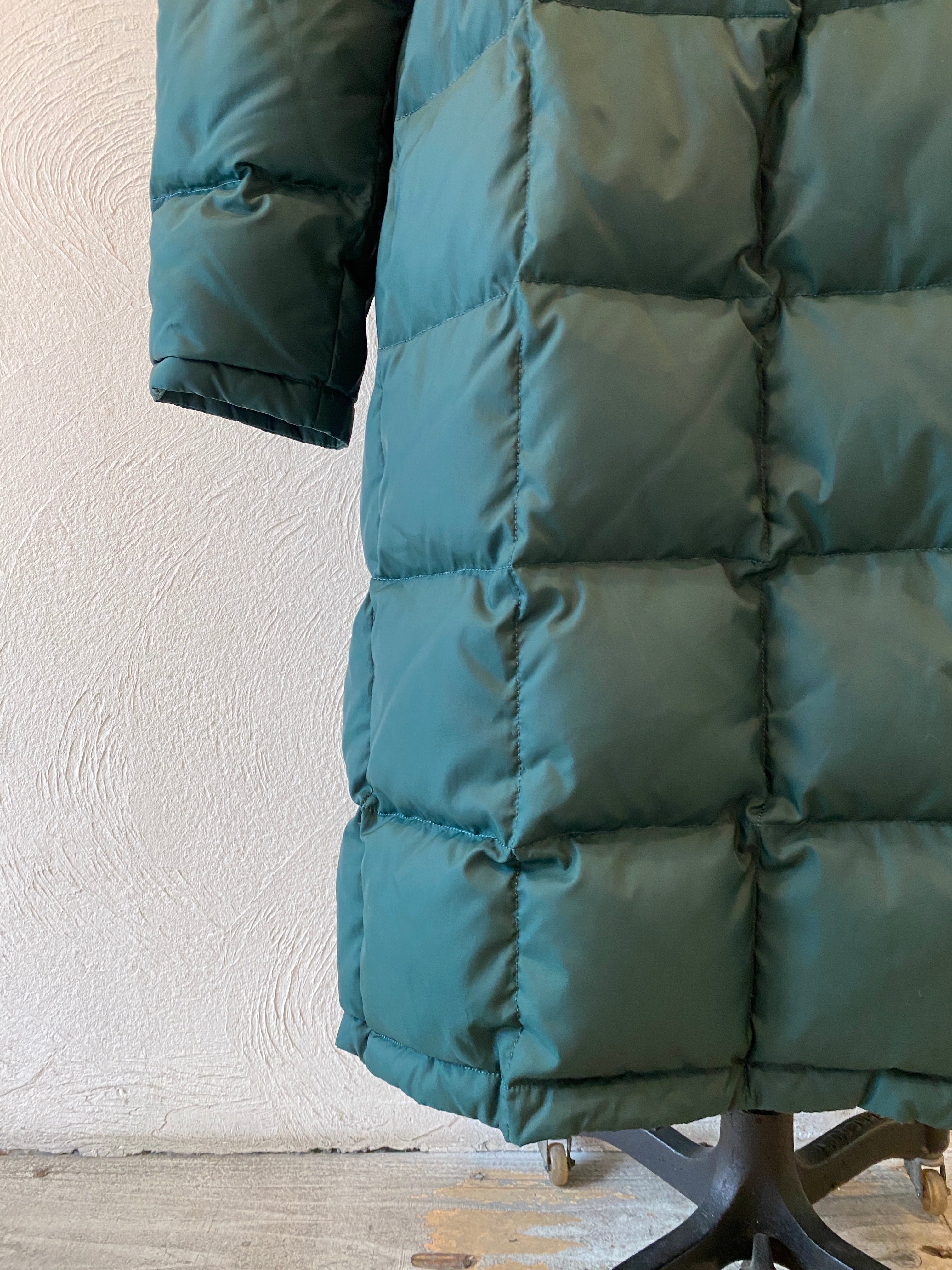 check & down long coat