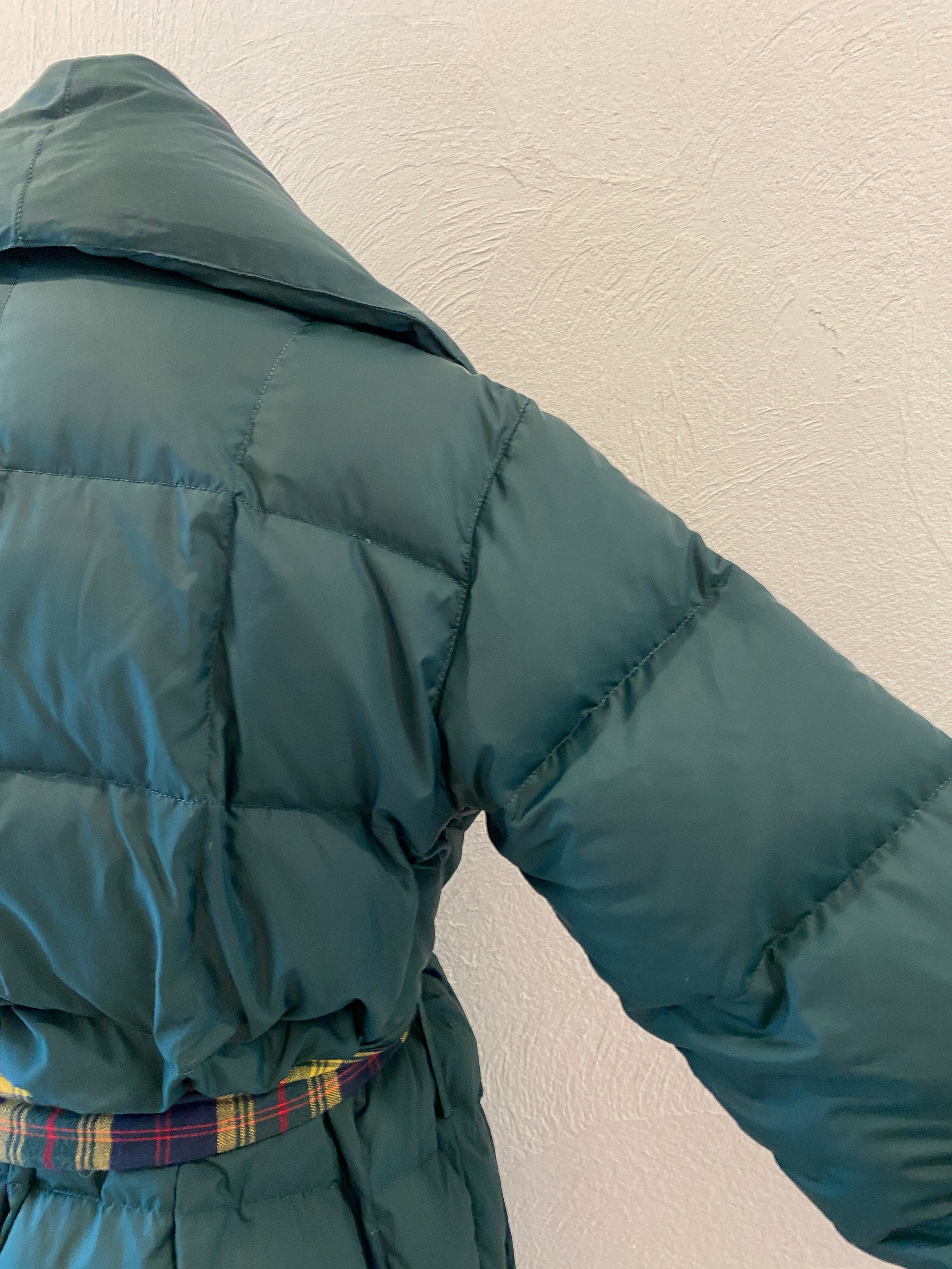 check & down long coat