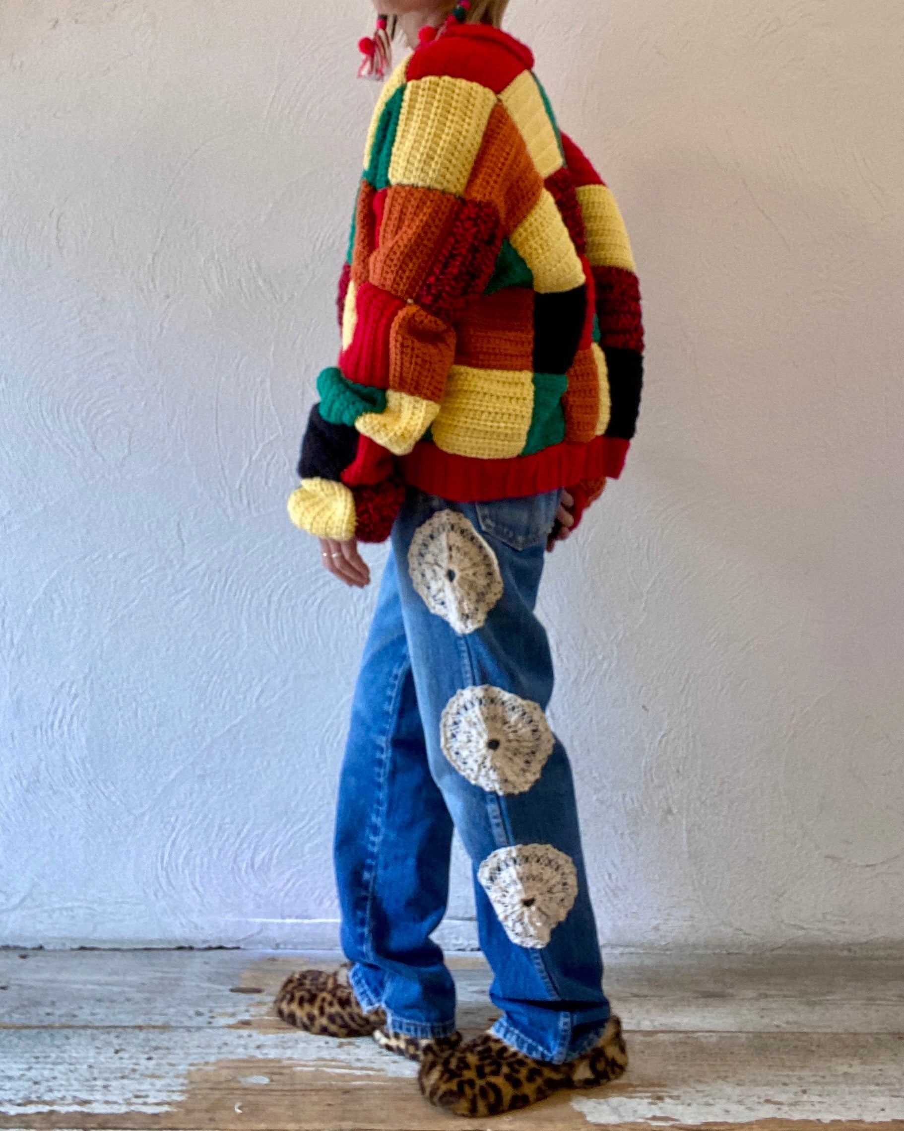 patchwork hand knit cardigan