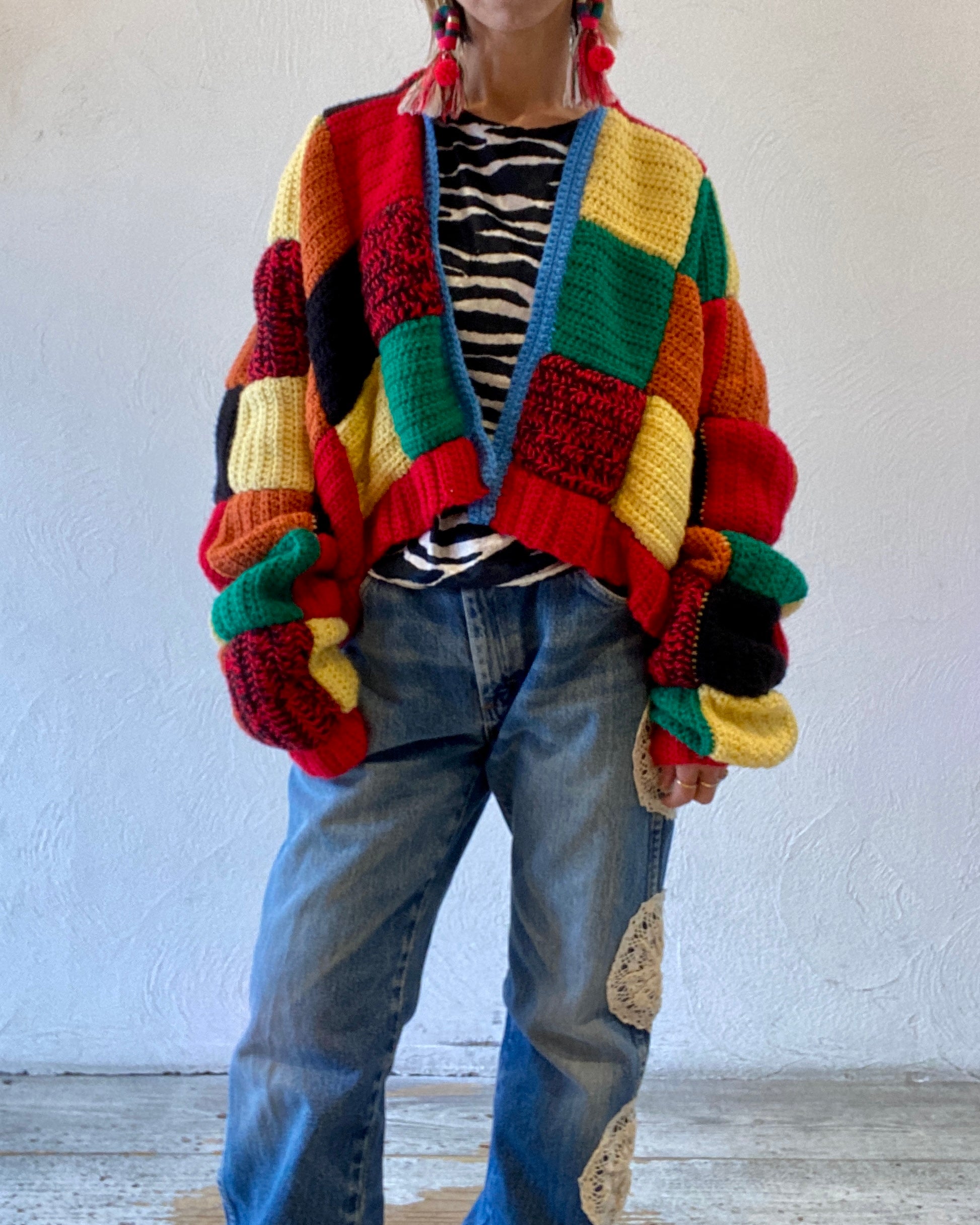 patchwork hand knit cardigan