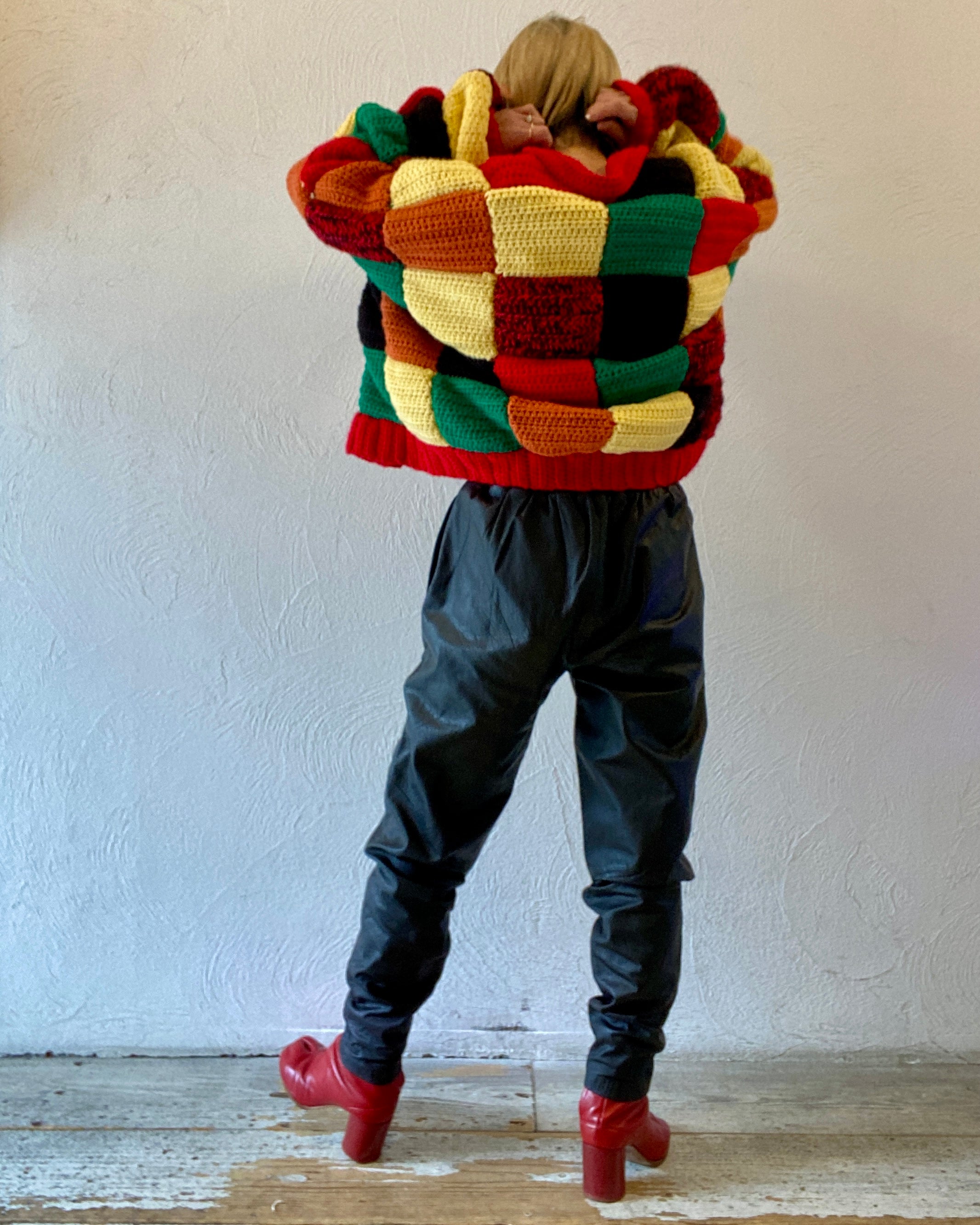 patchwork hand knit cardigan