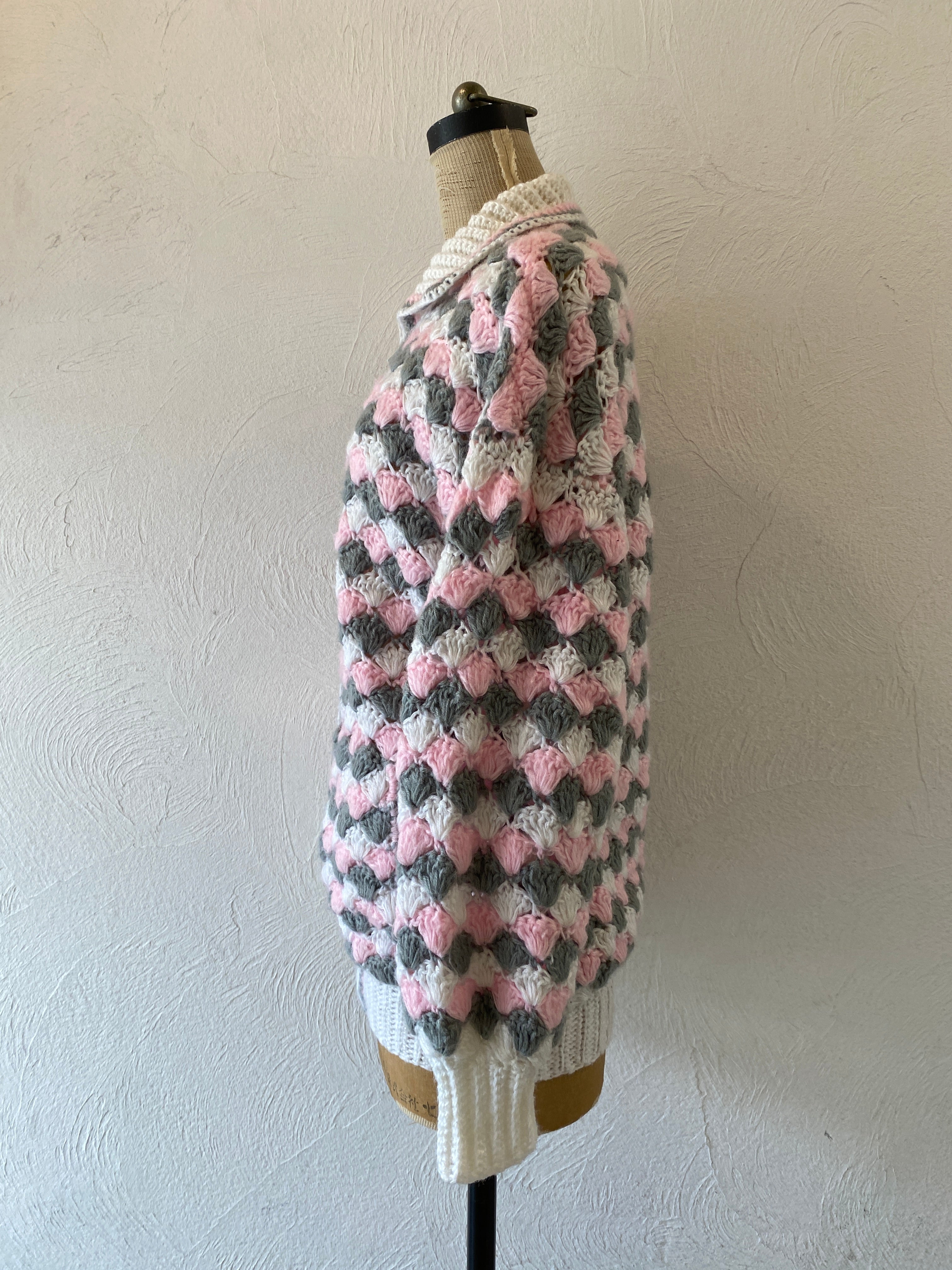 pink gray knit blouson