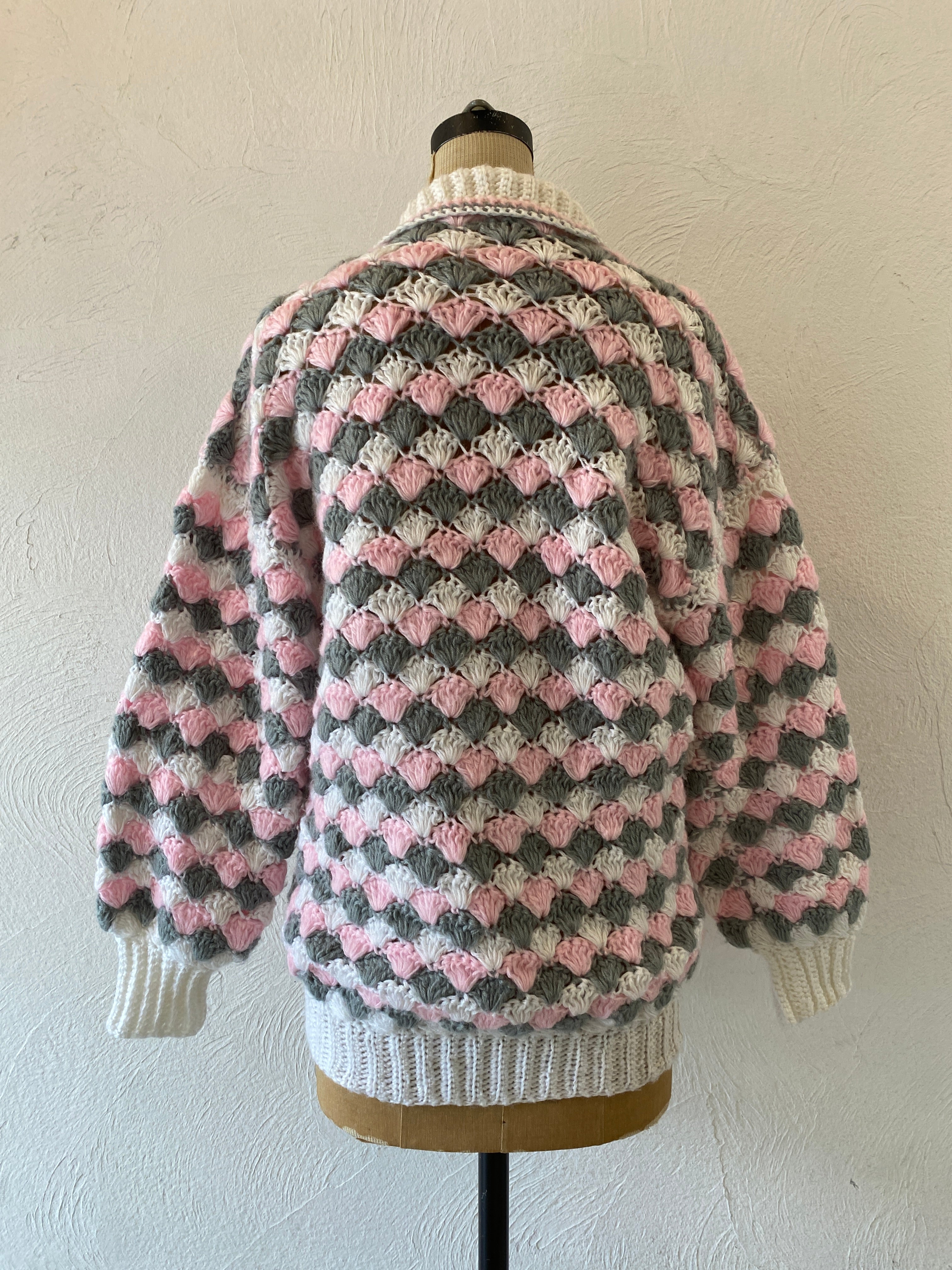 pink gray knit blouson