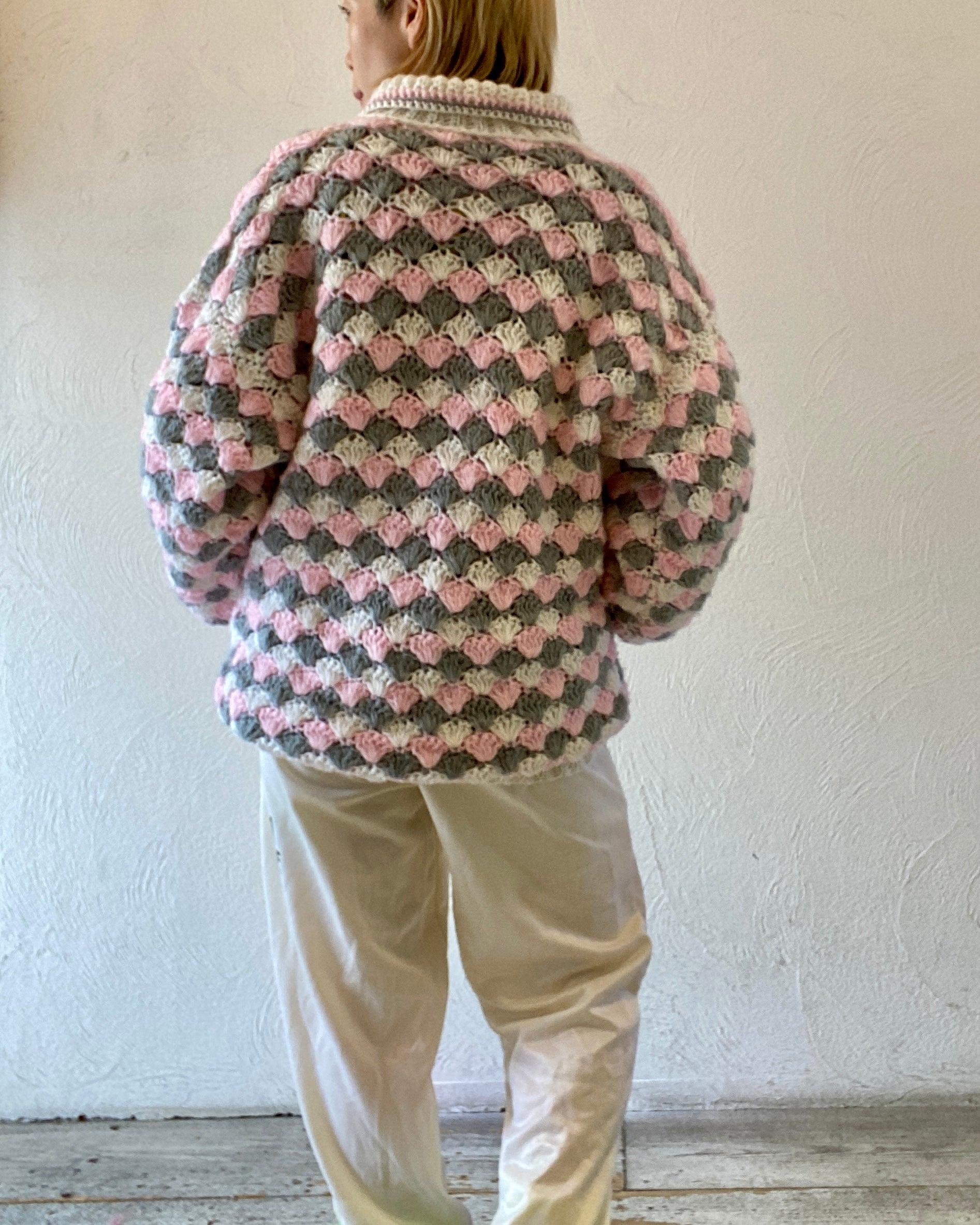 pink gray knit blouson