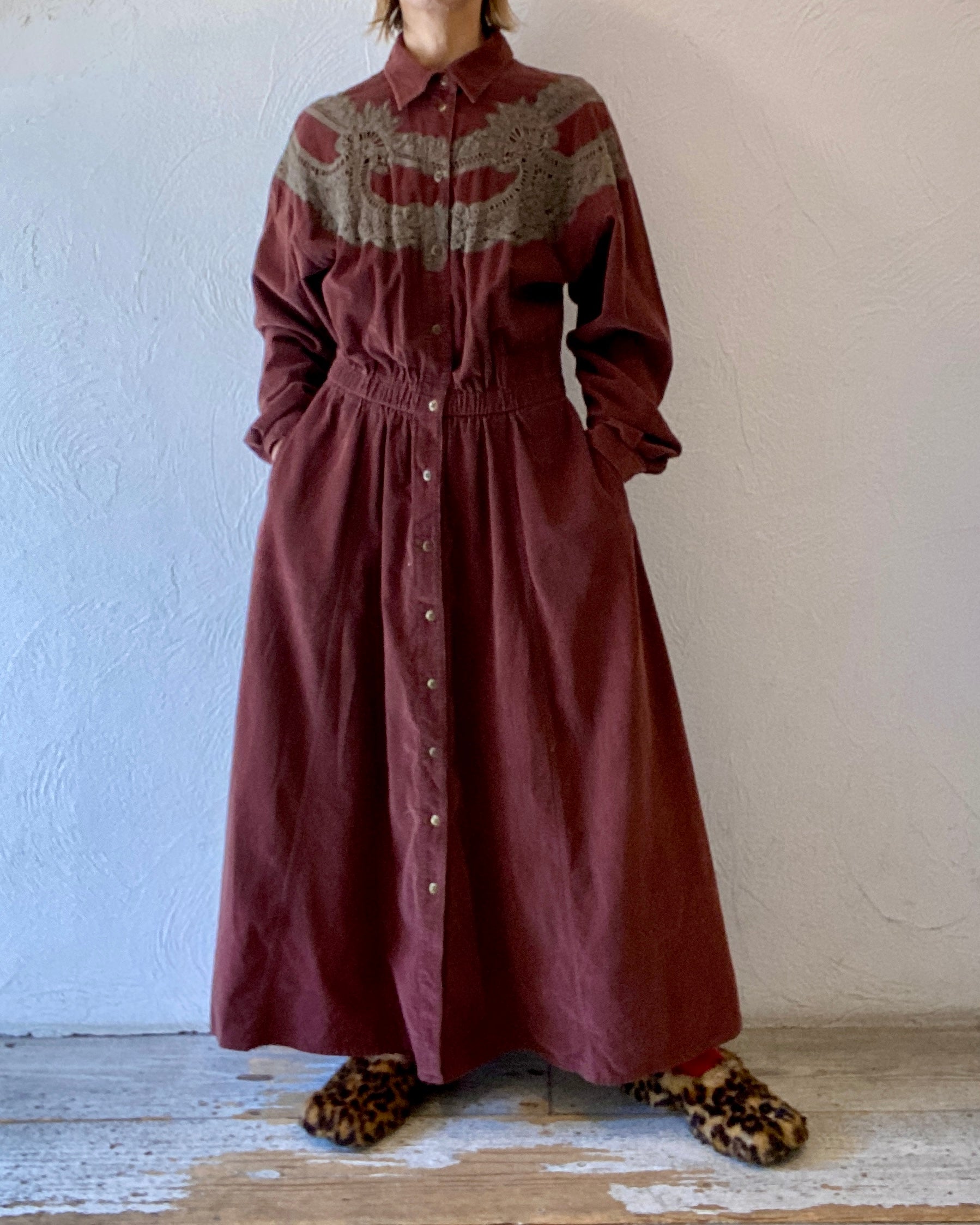 front lace corduroy dress