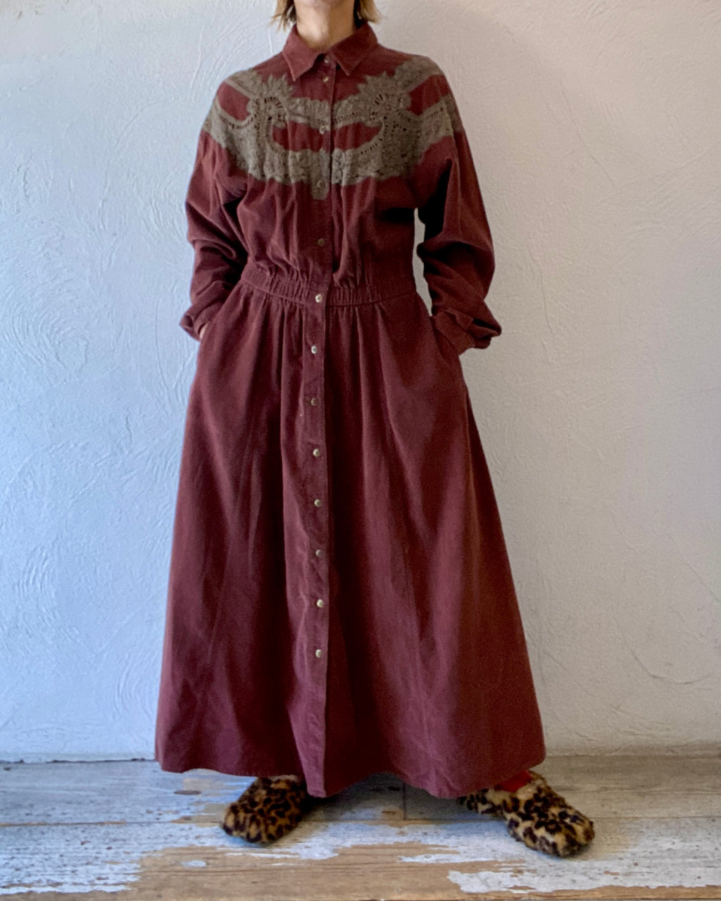 front lace corduroy dress