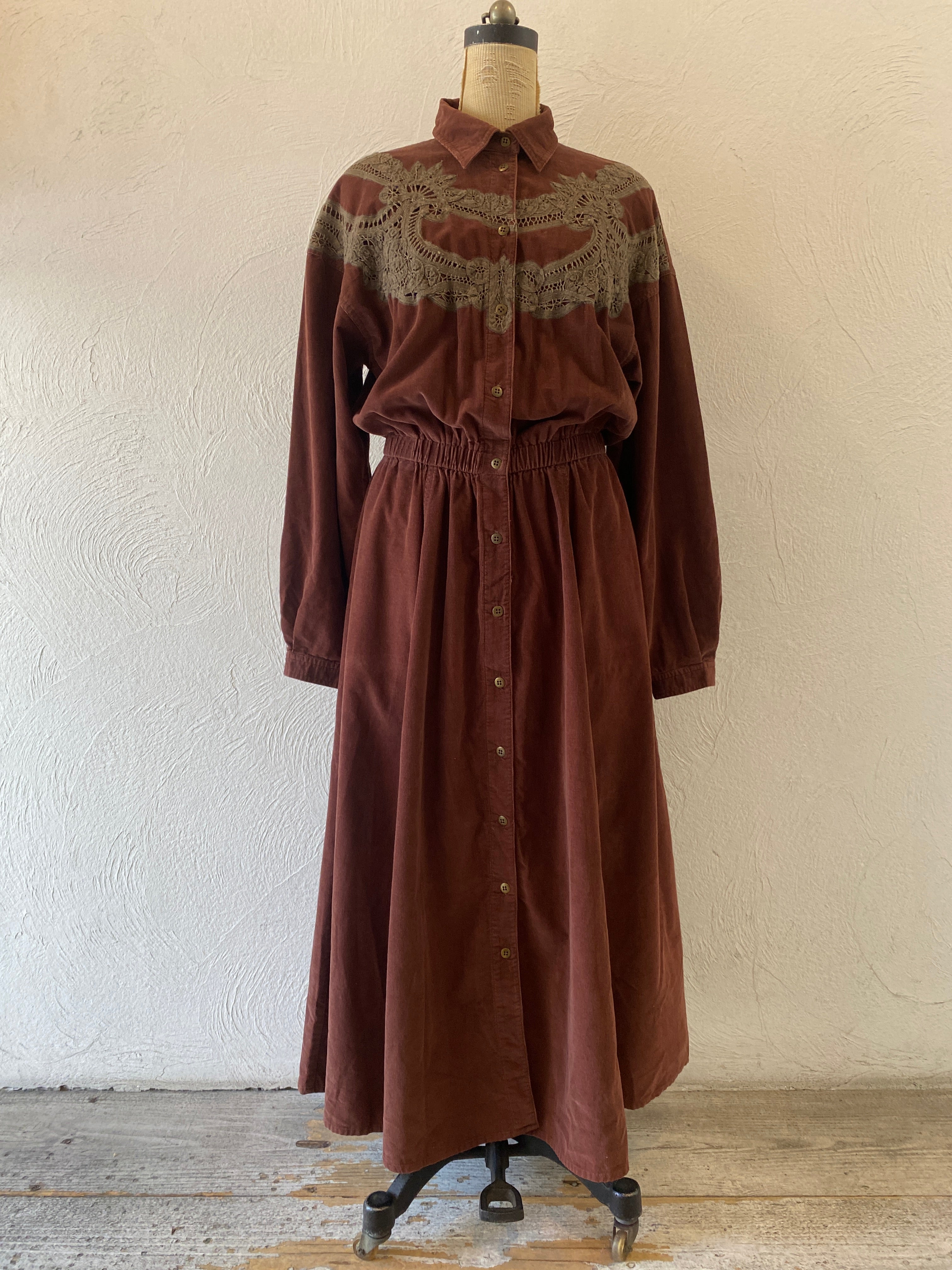 front lace corduroy dress