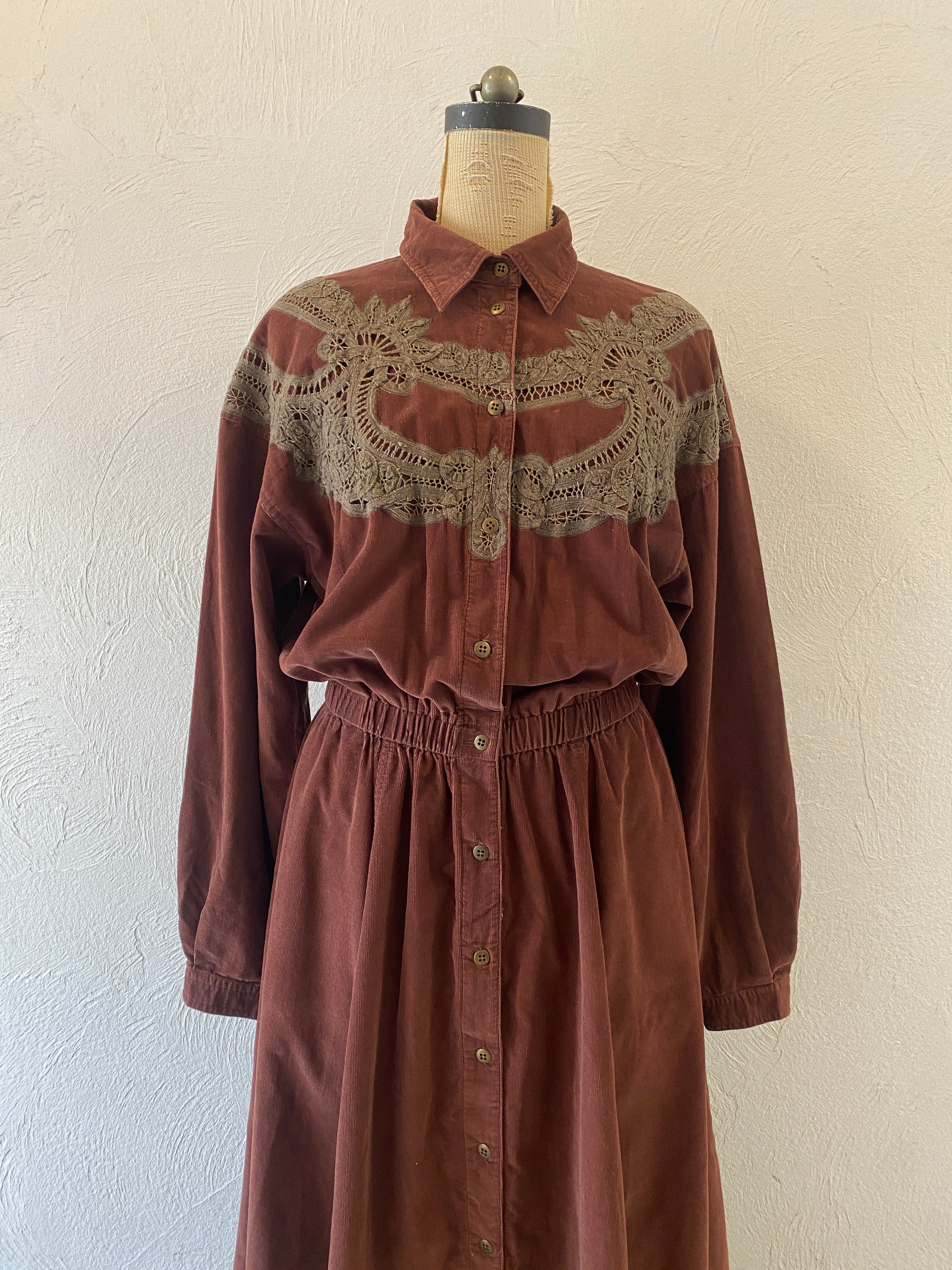 front lace corduroy dress