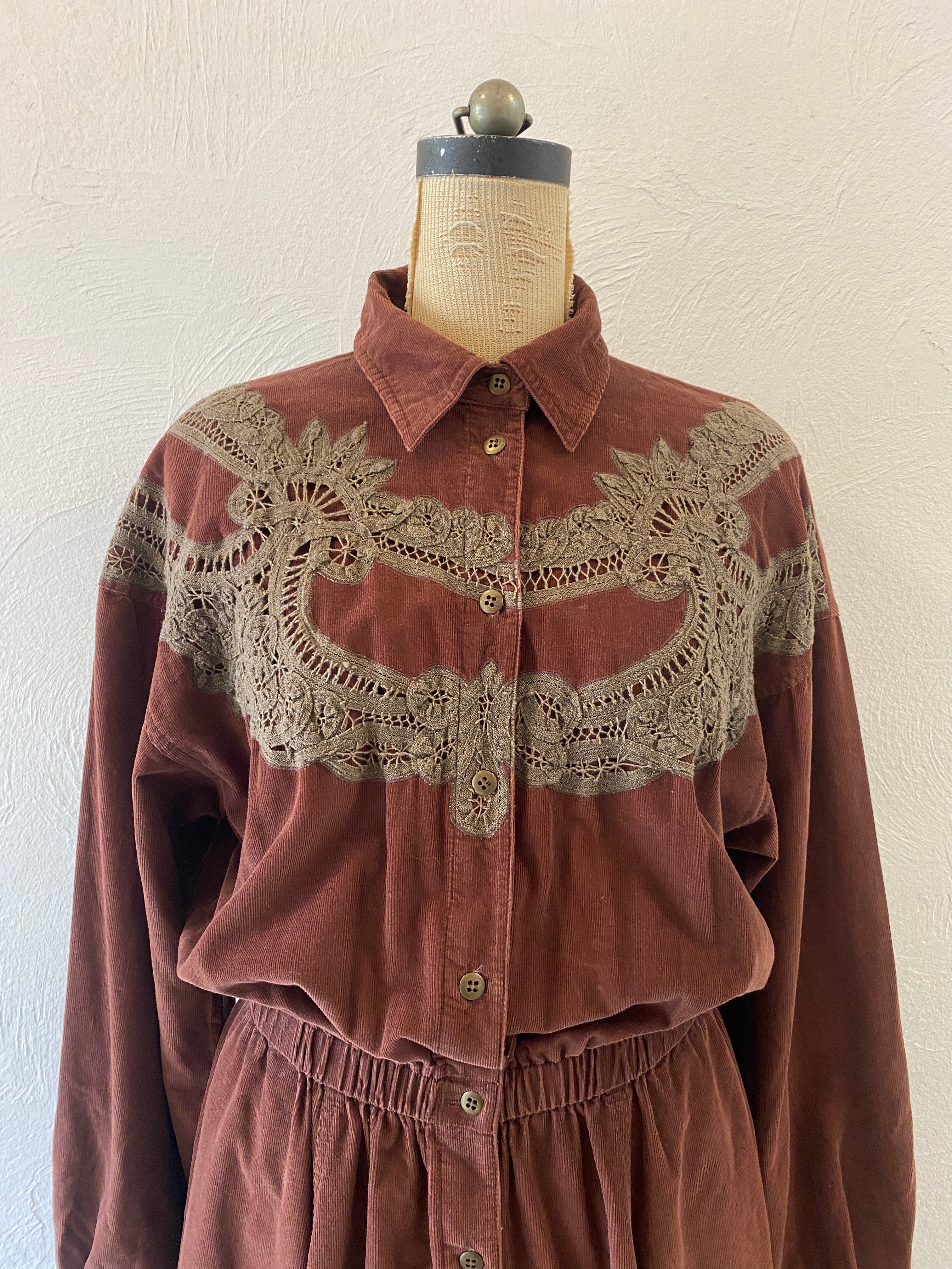 front lace corduroy dress