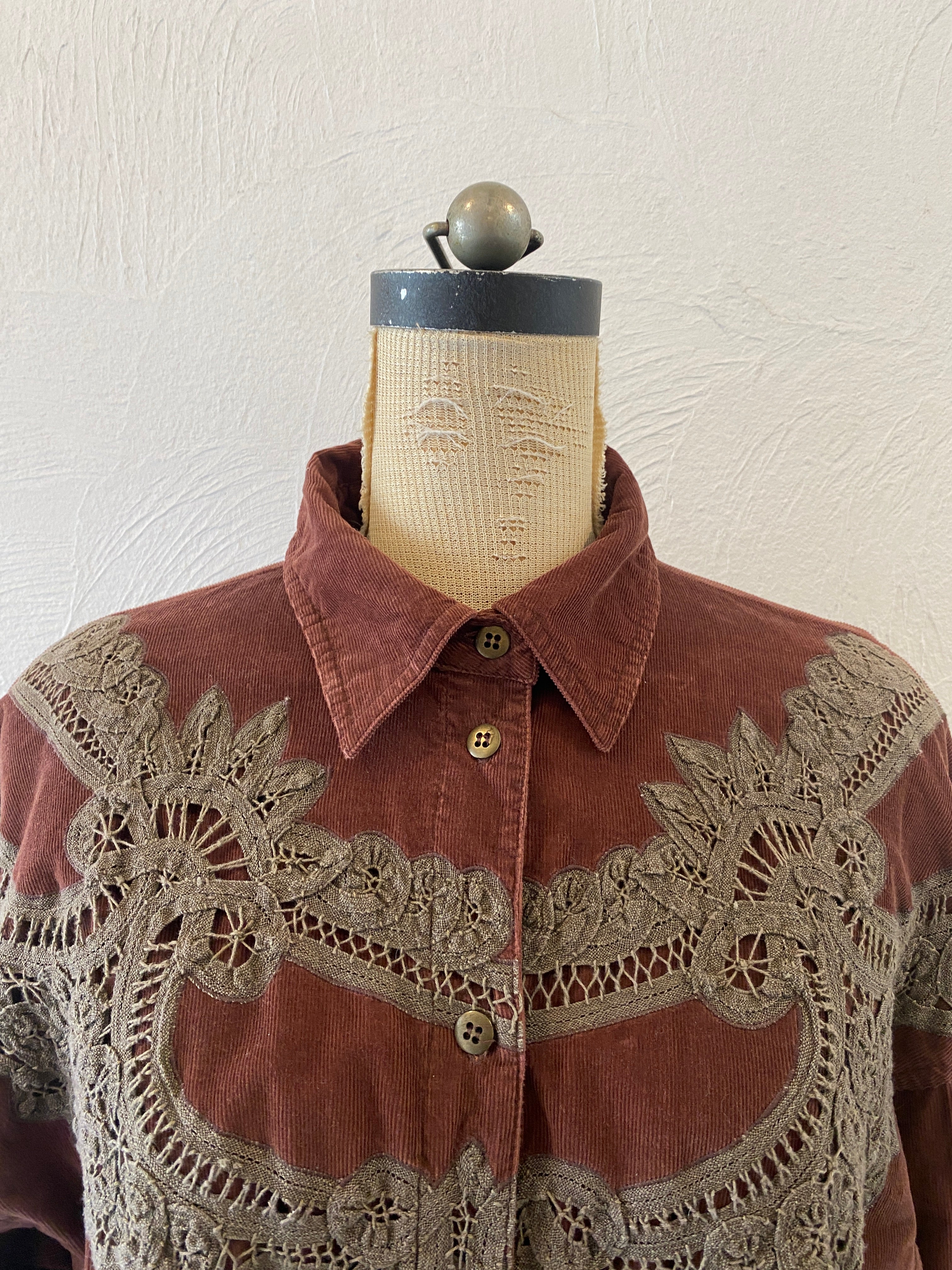 front lace corduroy dress