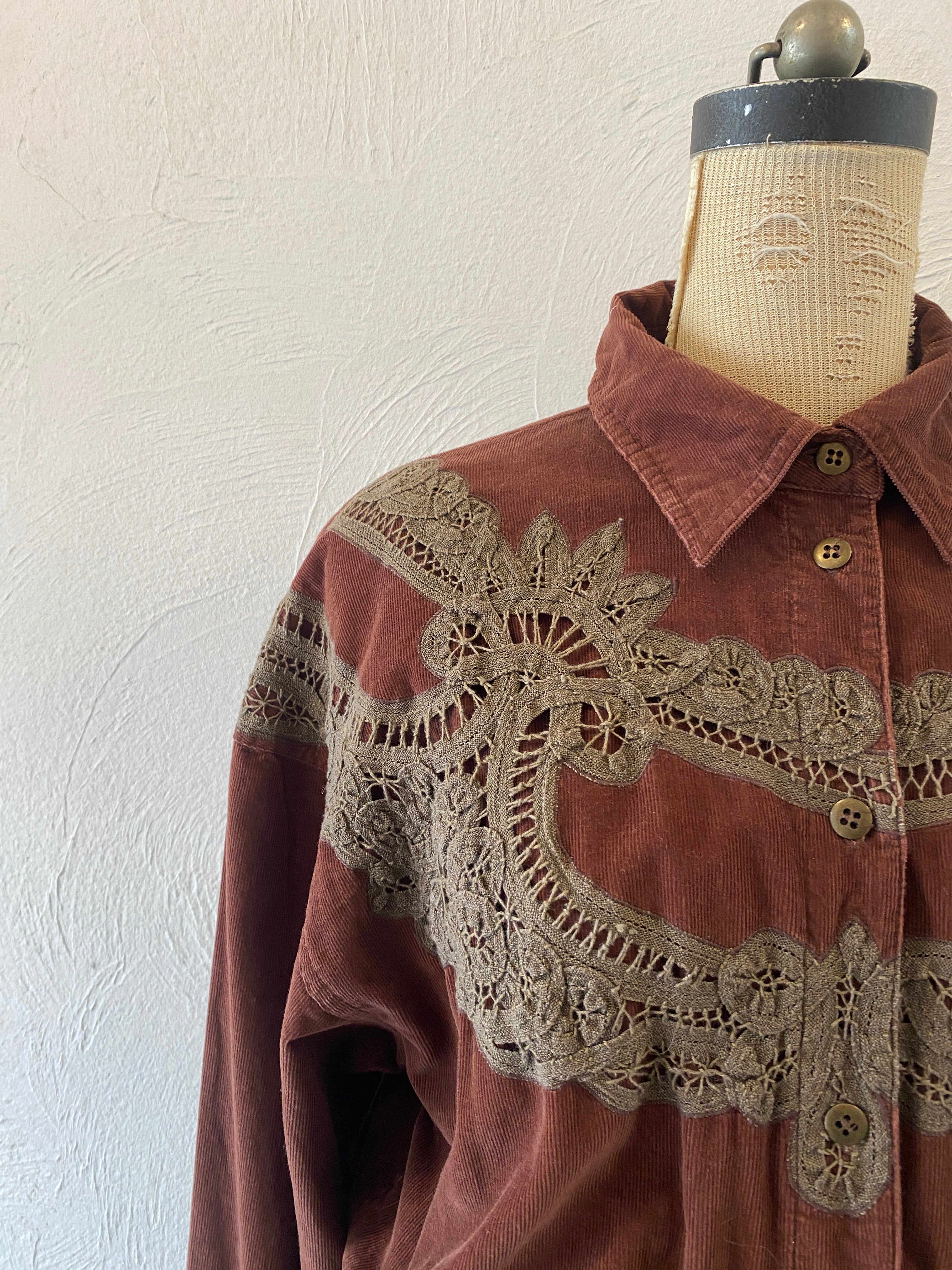 front lace corduroy dress