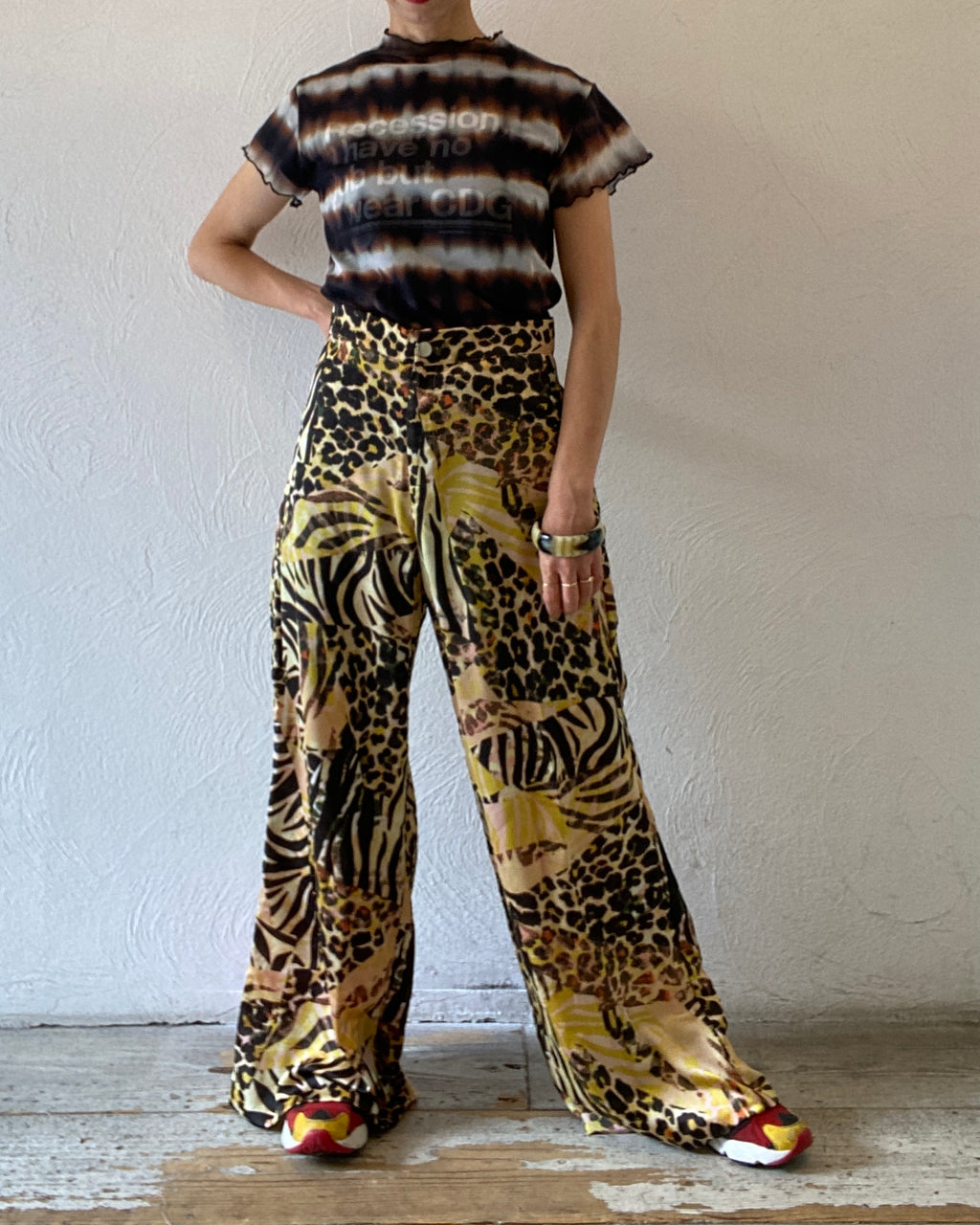 leopard satin wide pants