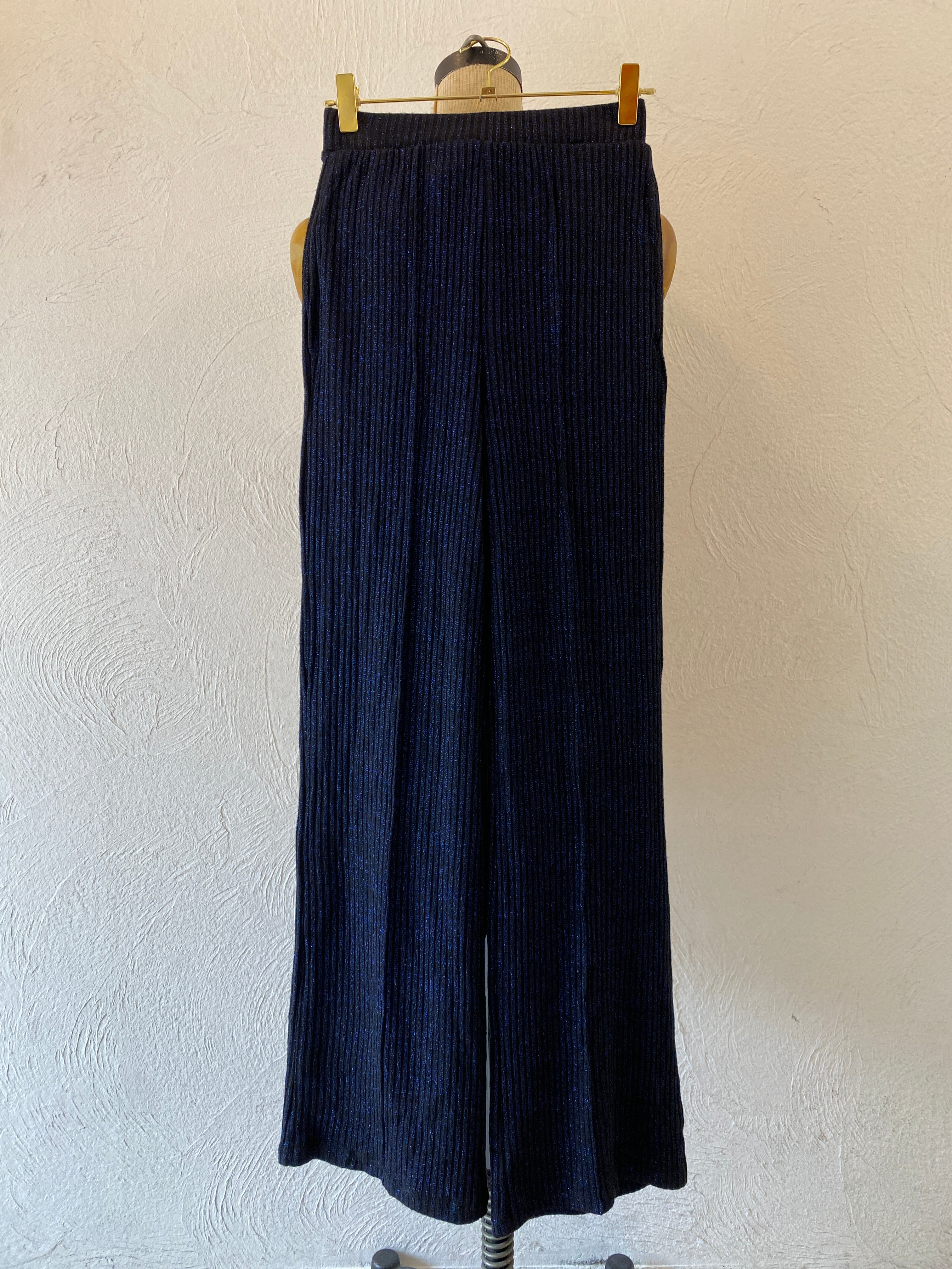 shiny blue knit pants
