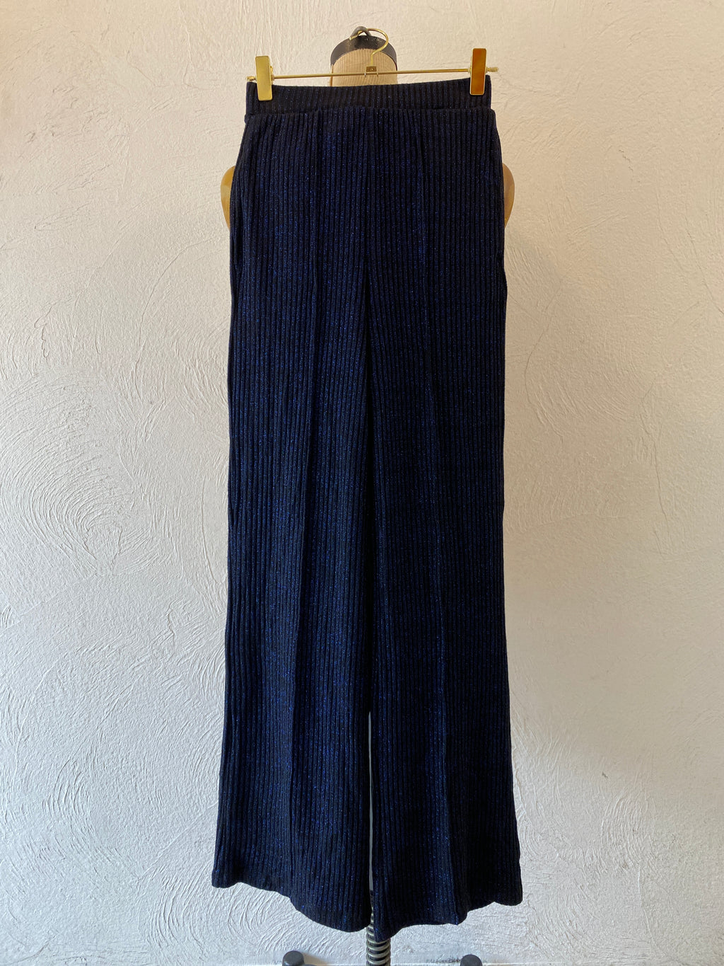 shiny blue knit pants