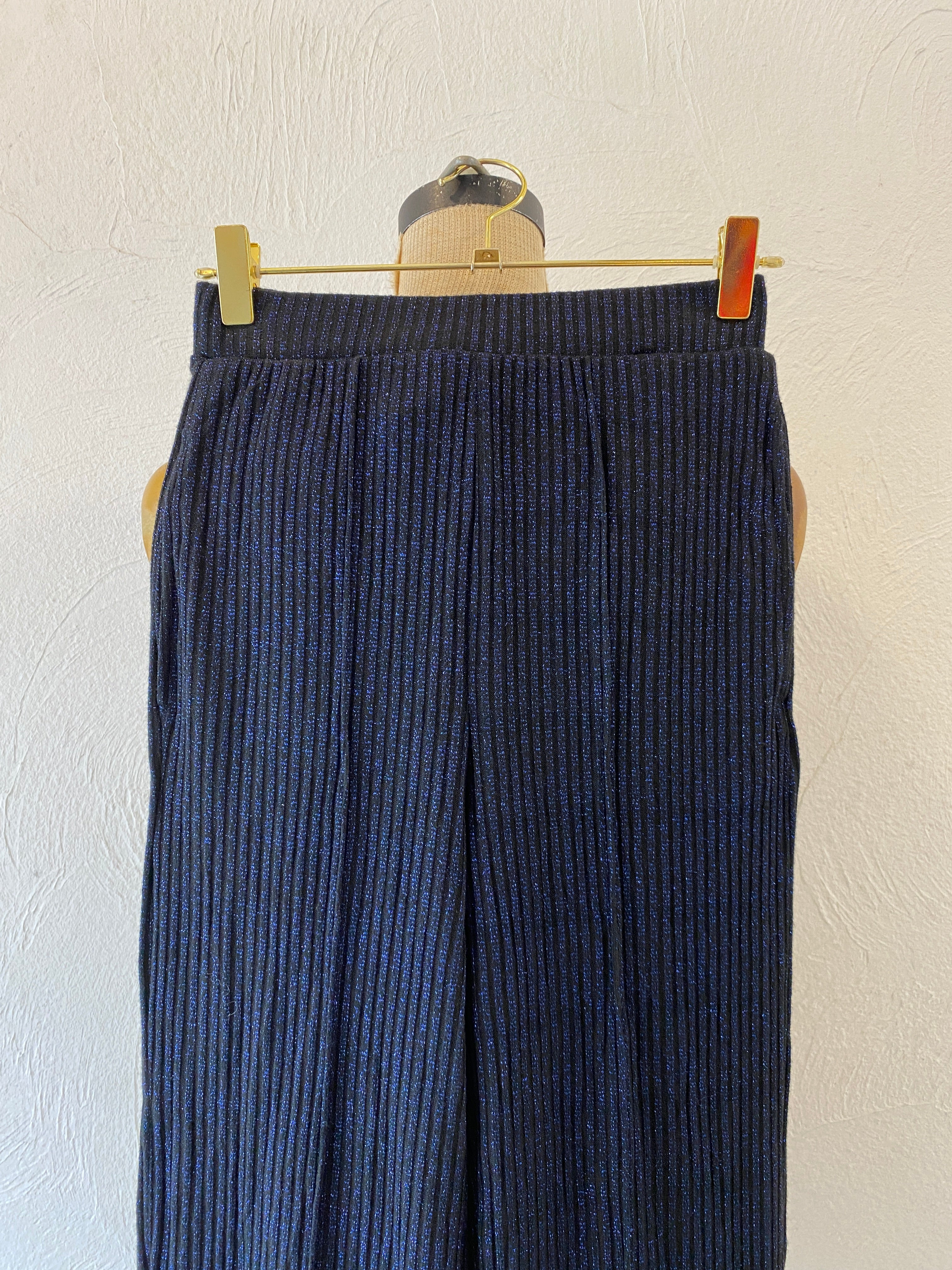shiny blue knit pants