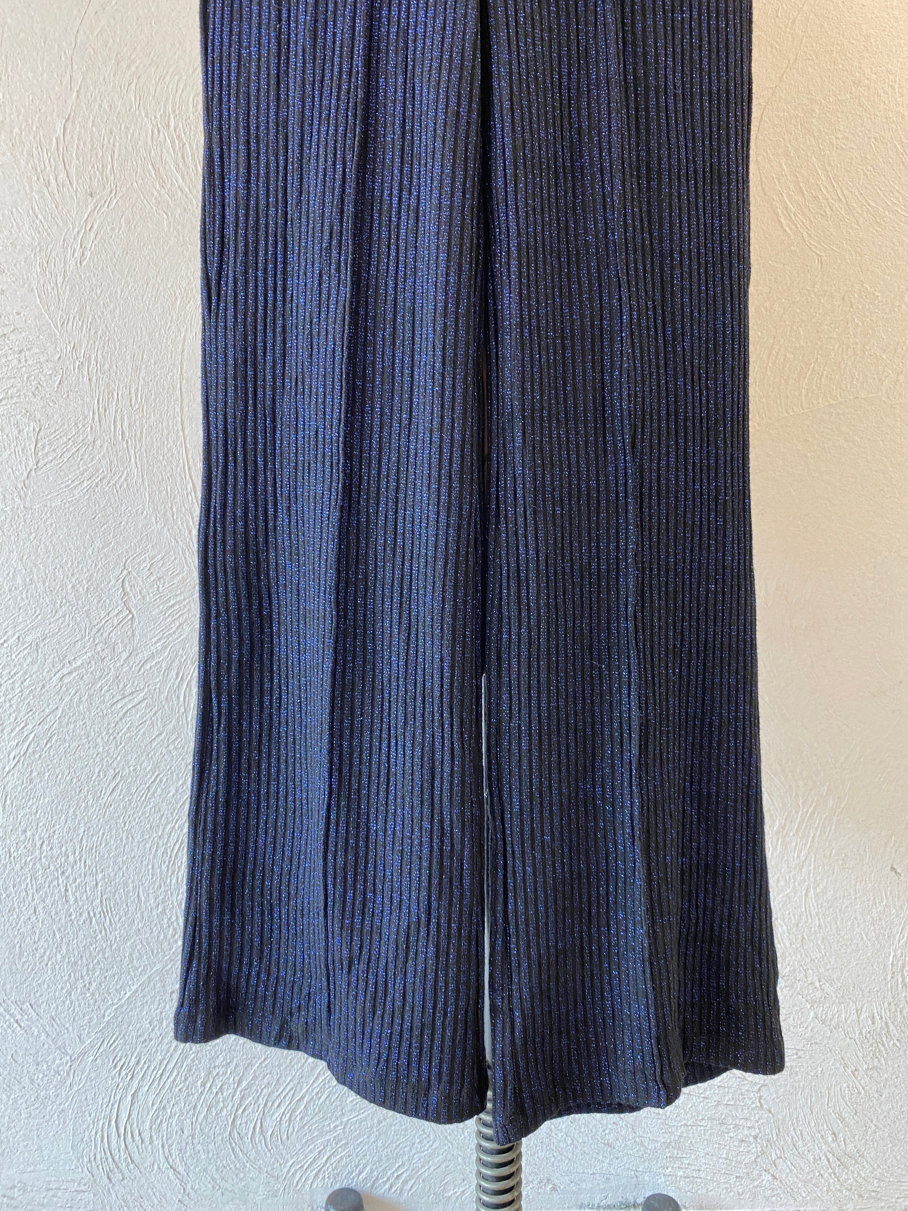 shiny blue knit pants
