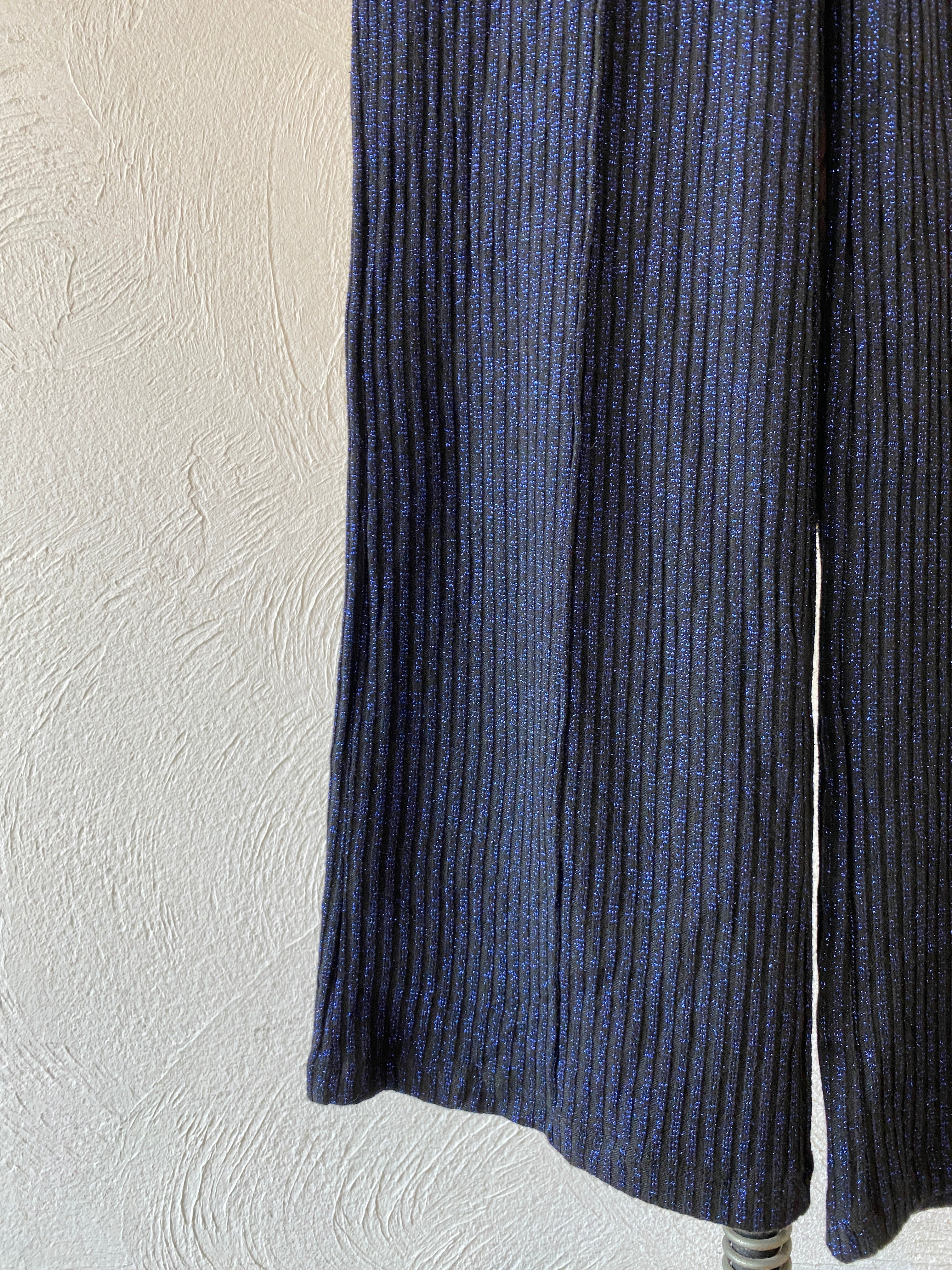 shiny blue knit pants