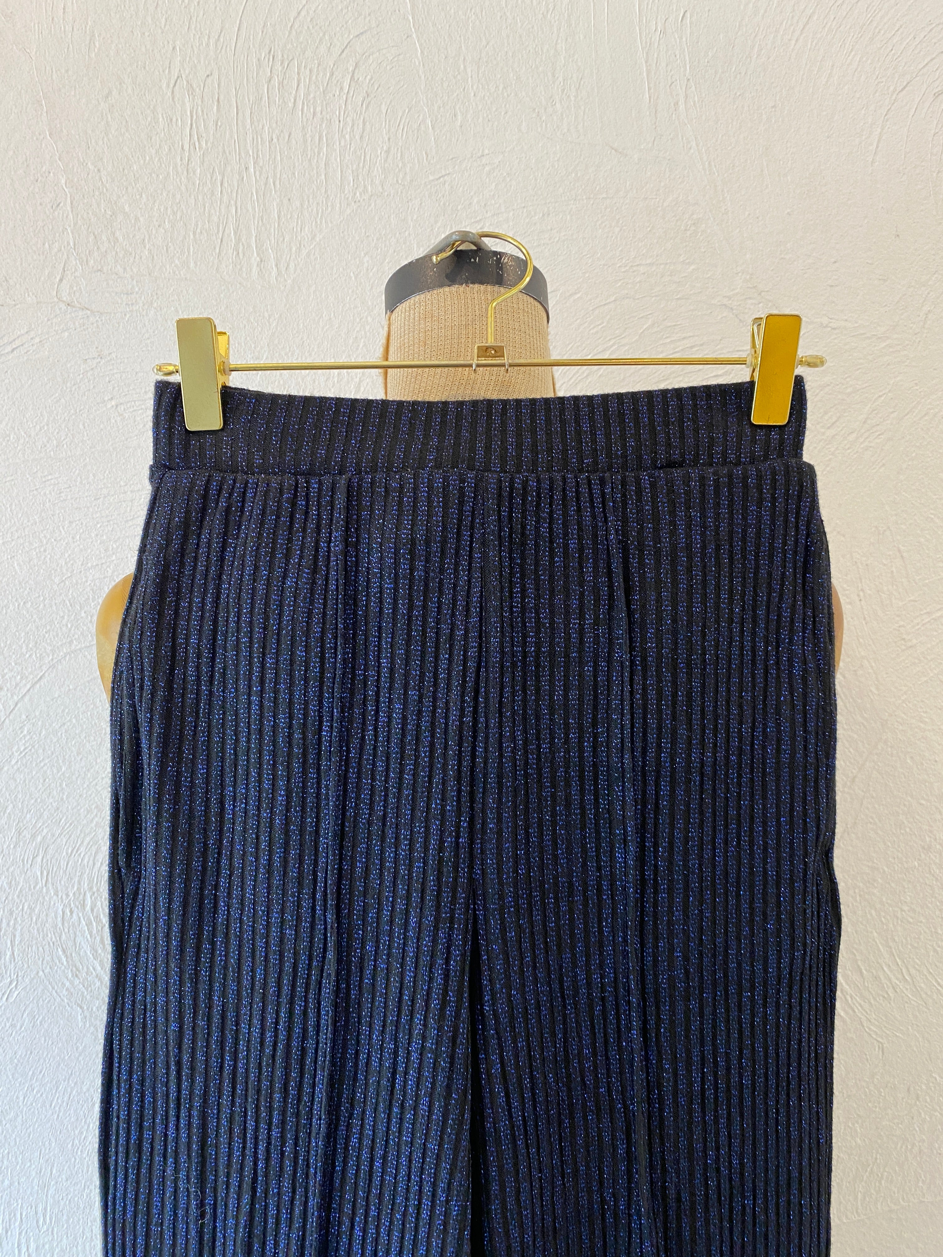 shiny blue knit pants