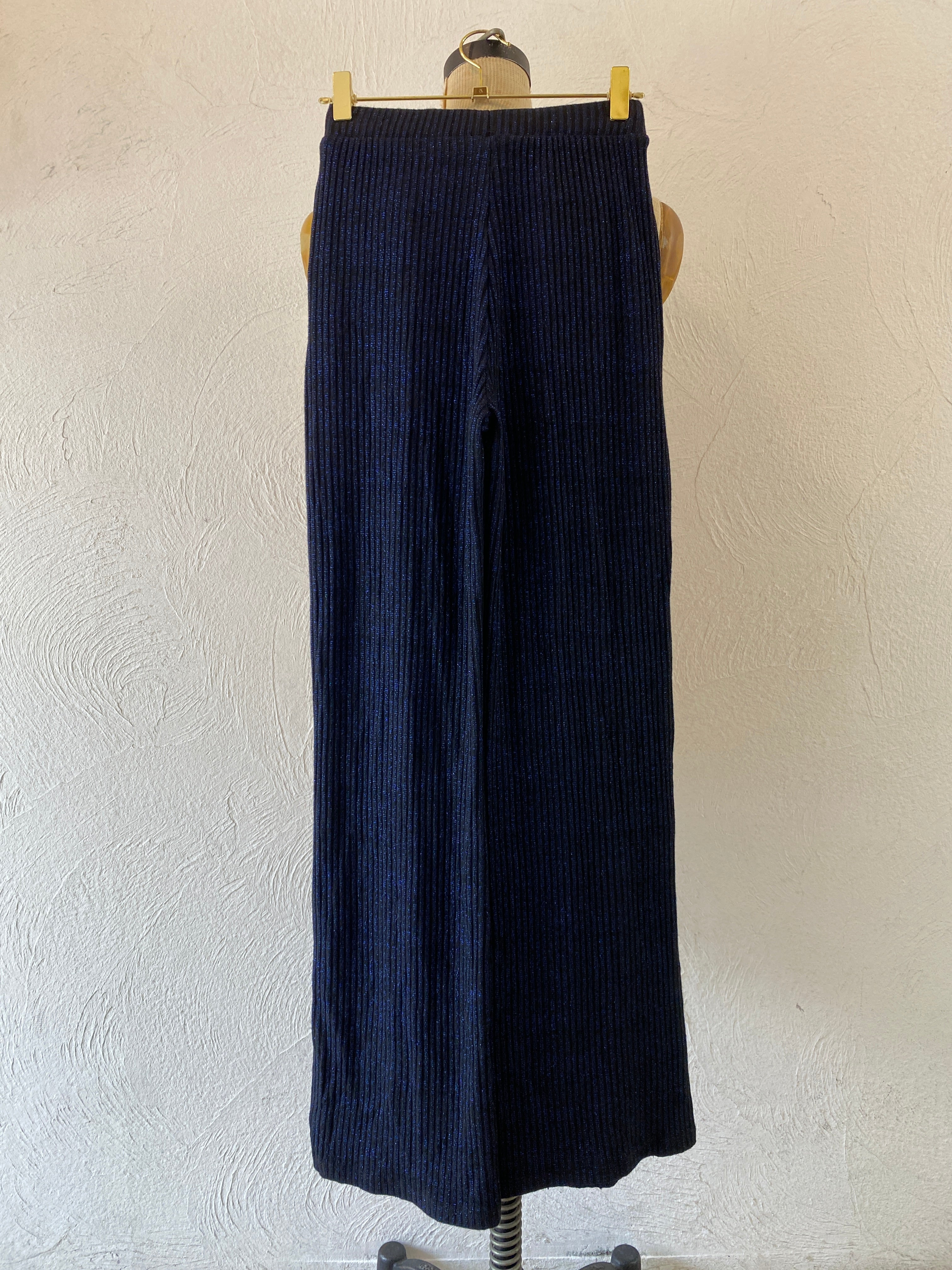 shiny blue knit pants