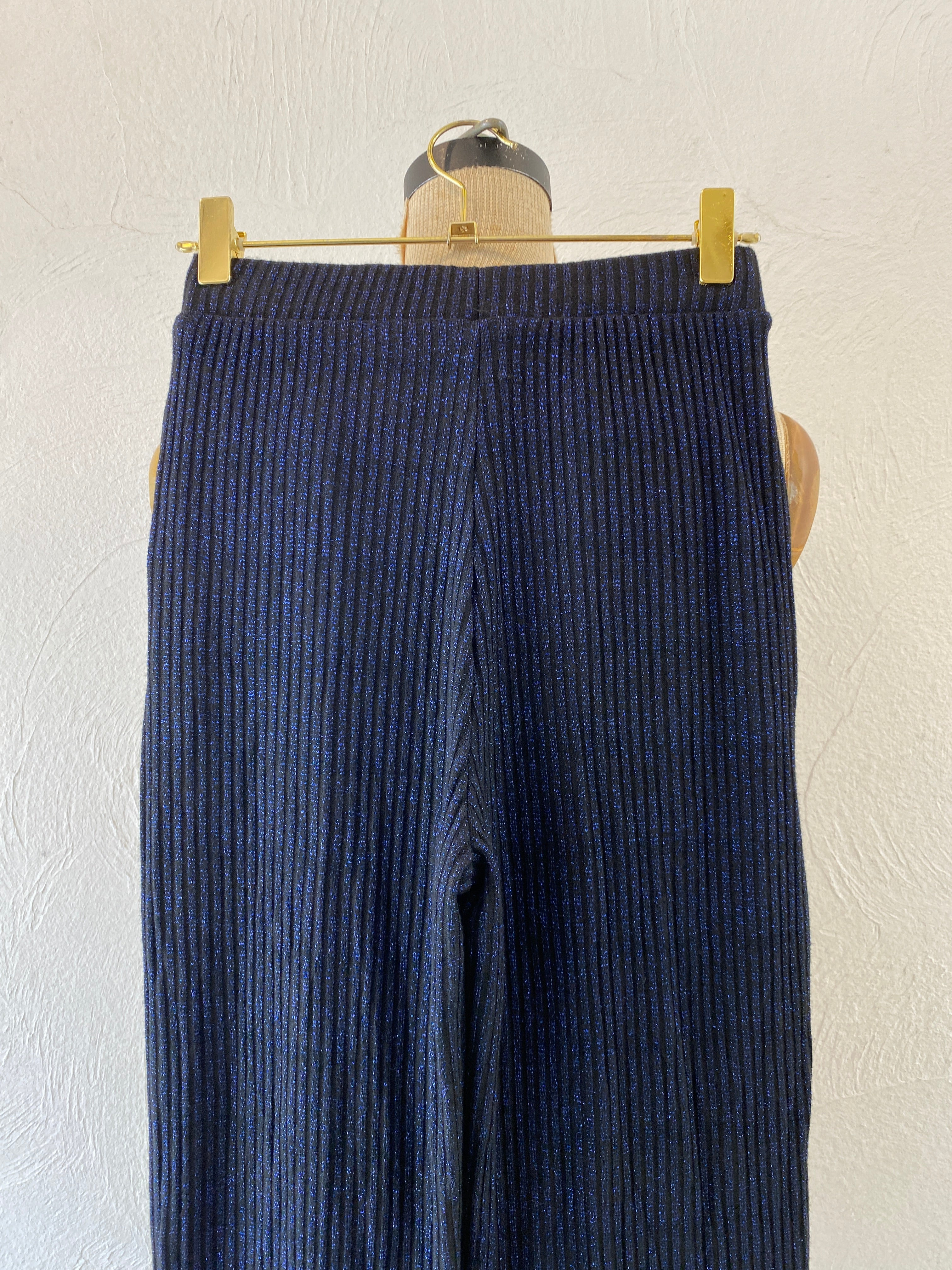 shiny blue knit pants