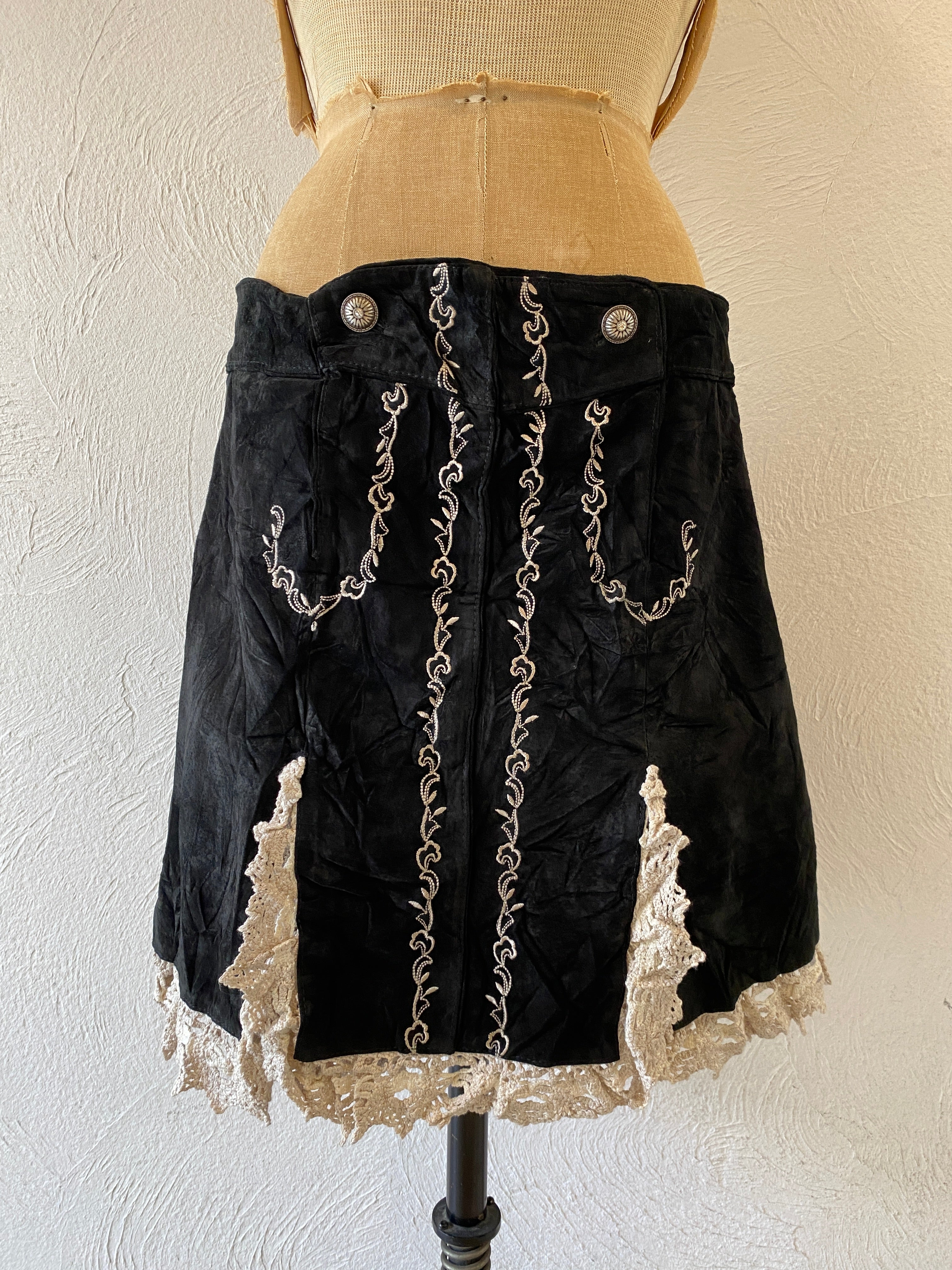 lace leather skirt