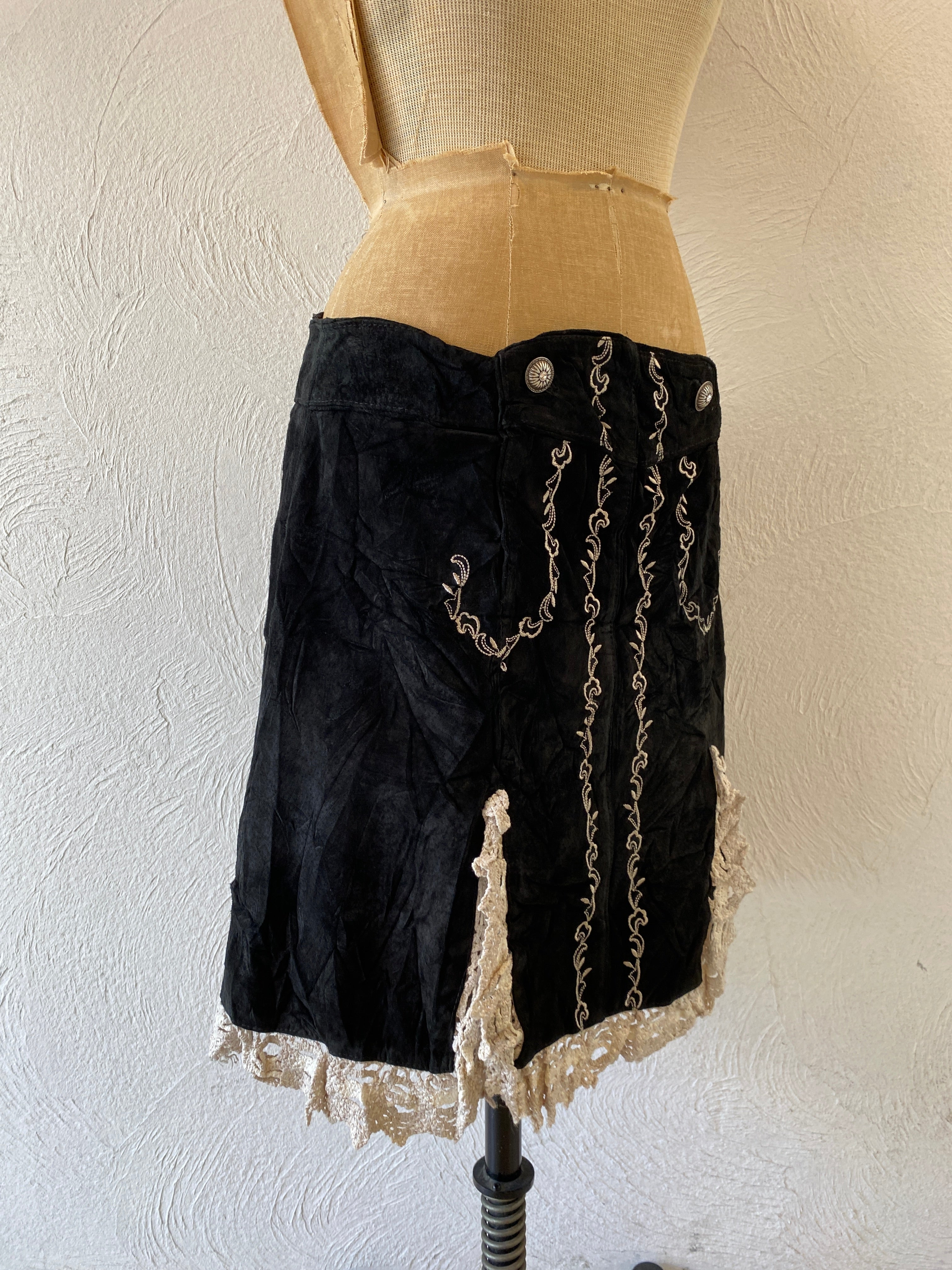 lace leather skirt